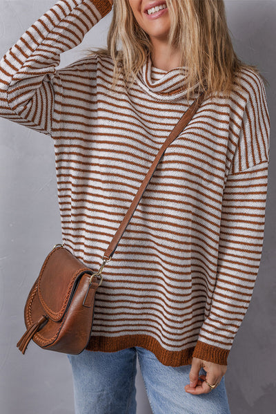 Alaia Striped Turtleneck Loose Sweater