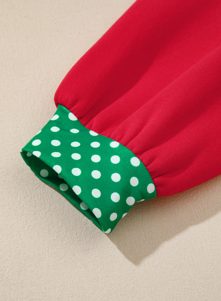 Orange Polka Dot Patchwork Round Neck Plus Size Sweatshirt