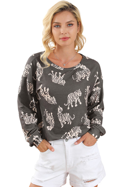 Lively Tiger Print Casual Sweatshirt