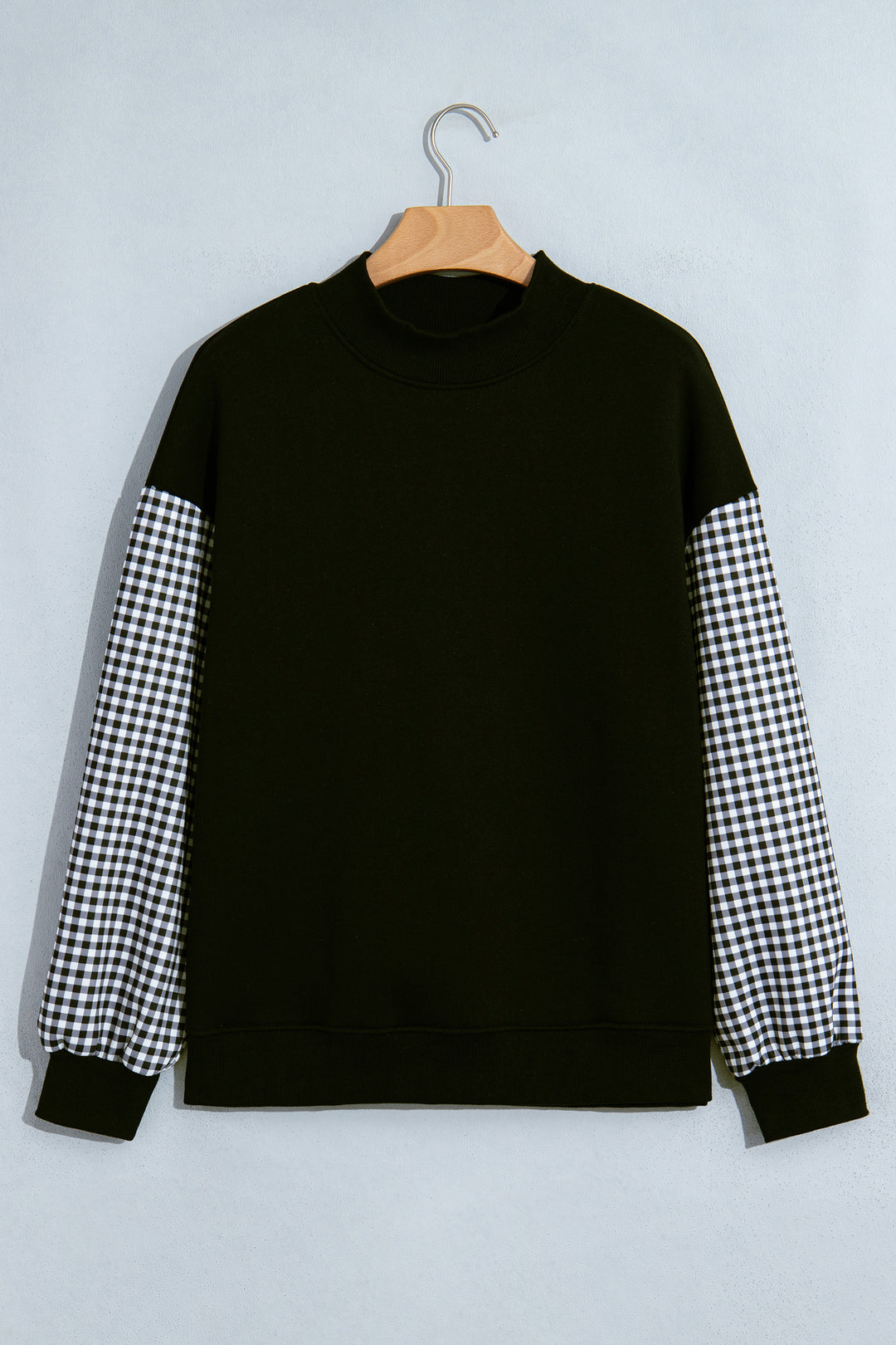 Evergreen Plaid Sleeve Colorblock Loose Tunic Sweatshirt