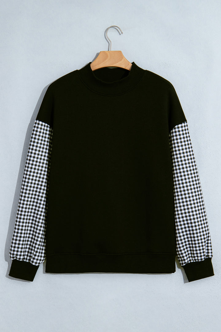 Evergreen Plaid Sleeve Colorblock Loose Tunic Sweatshirt
