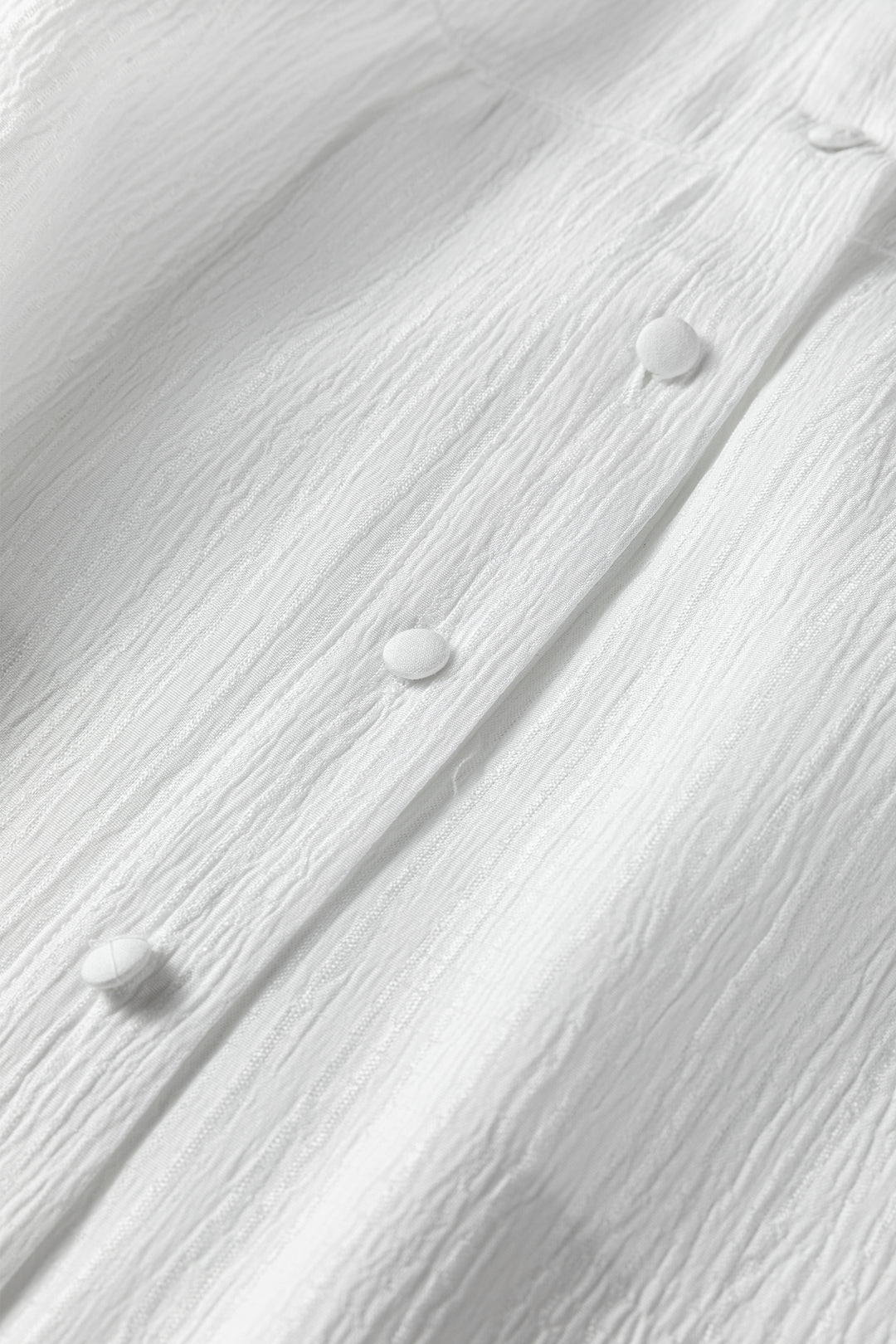 White Crinkled Texture Lantern Sleeve Button Down Loose Shirt