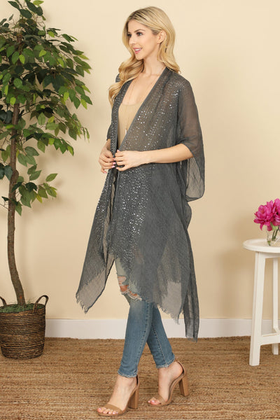 Hdf2498 - Glittered Fringed Open Cardigan