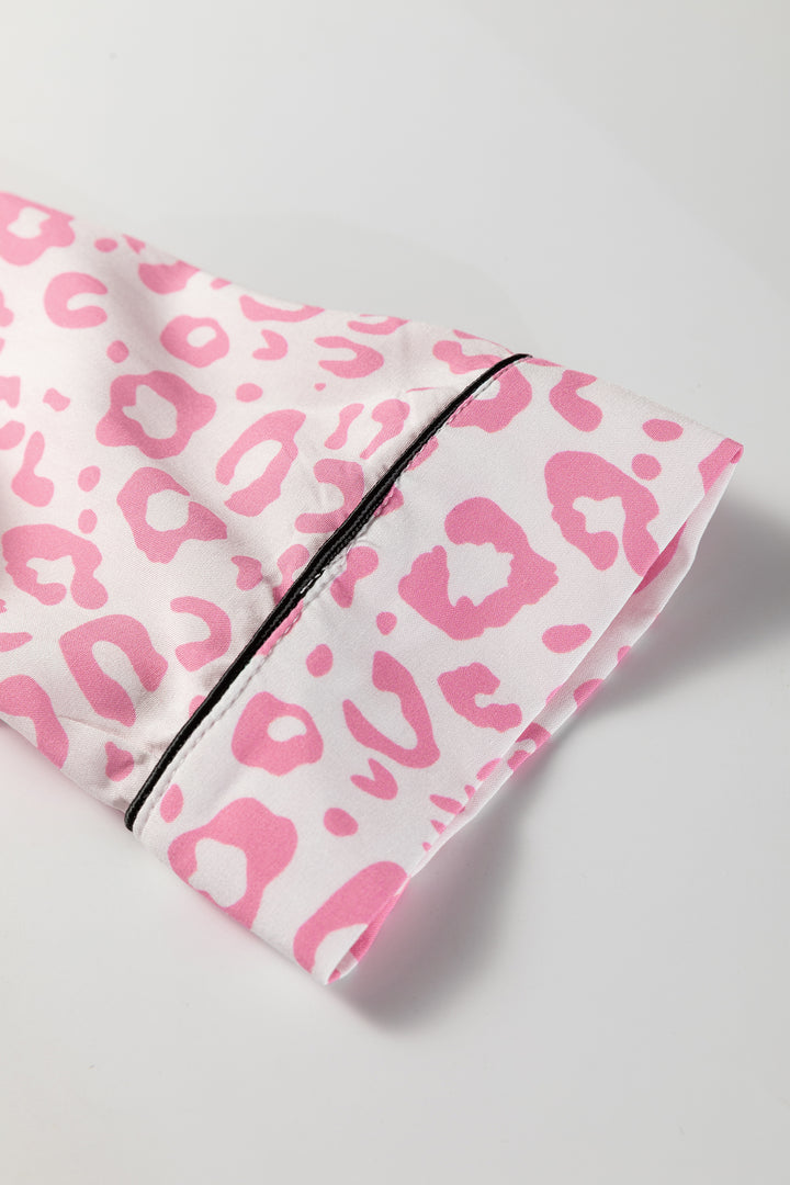 Pink Leopard Print 2cps Long Pajama Set