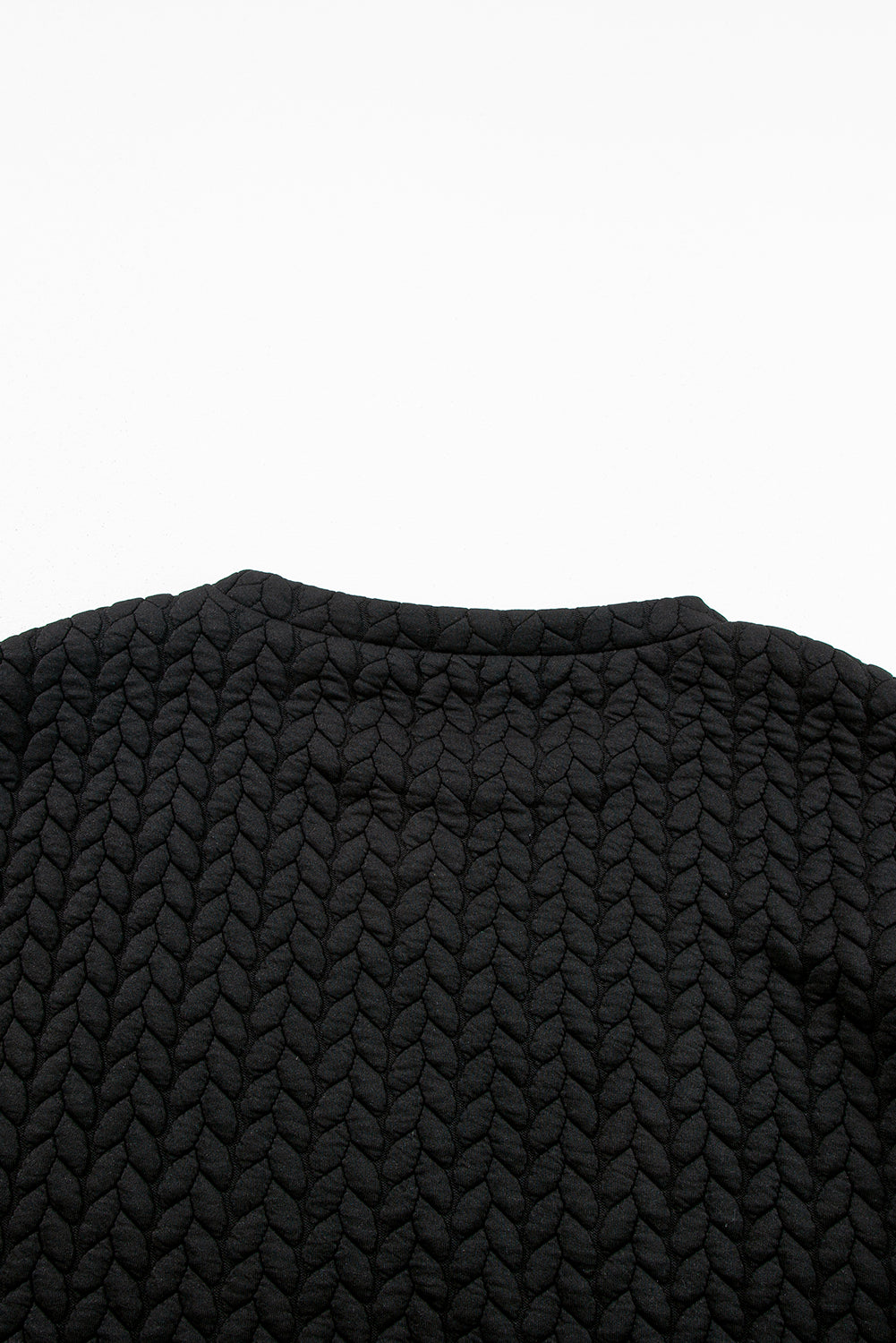 Black Pale Chestnut Side Buttons Cable Textured Sweatshirt