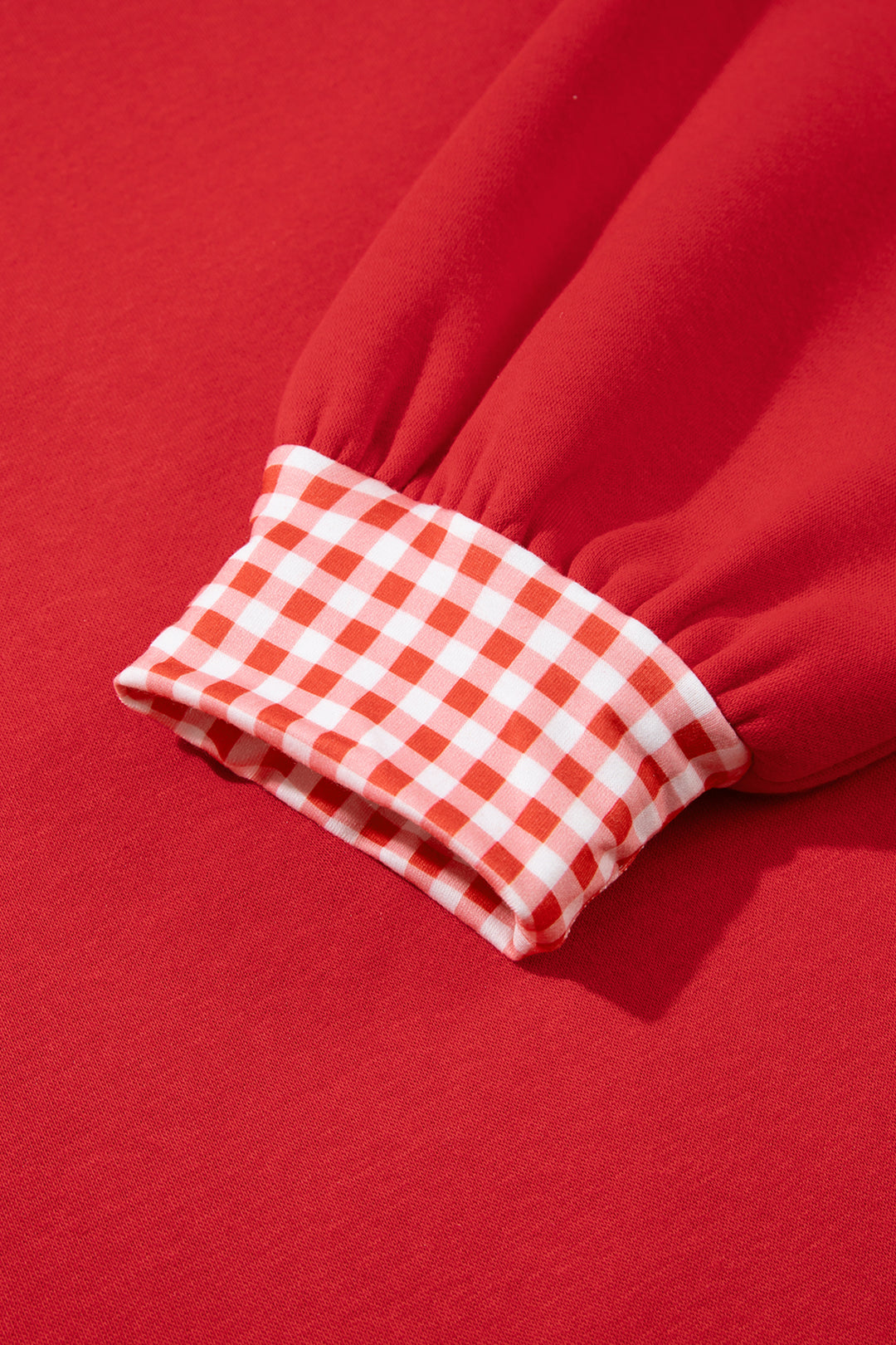 Fiery Red Gingham Trim Baggy Pullover 2pcs Short Set