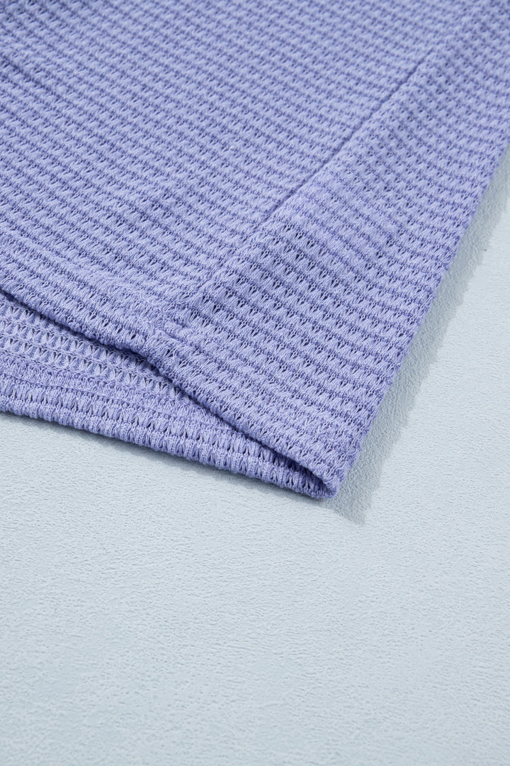 Wisteria V Neck Short Sleeve Plus Size Waffle Knit Top
