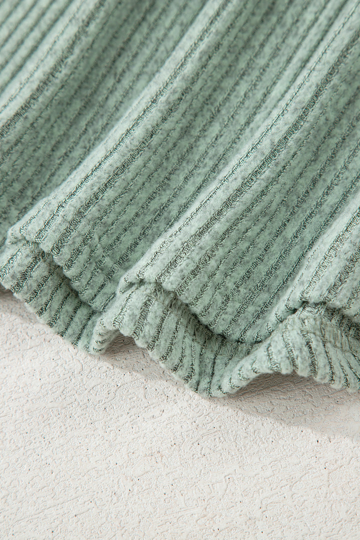 Grass Green Ribbed Notched Neck Knit Long Sleeve Leggings Two Pieces Lounge Set