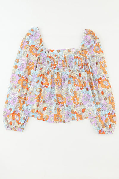 Multicolor Floral Square Neck Puff Sleeve Babydoll Blouse