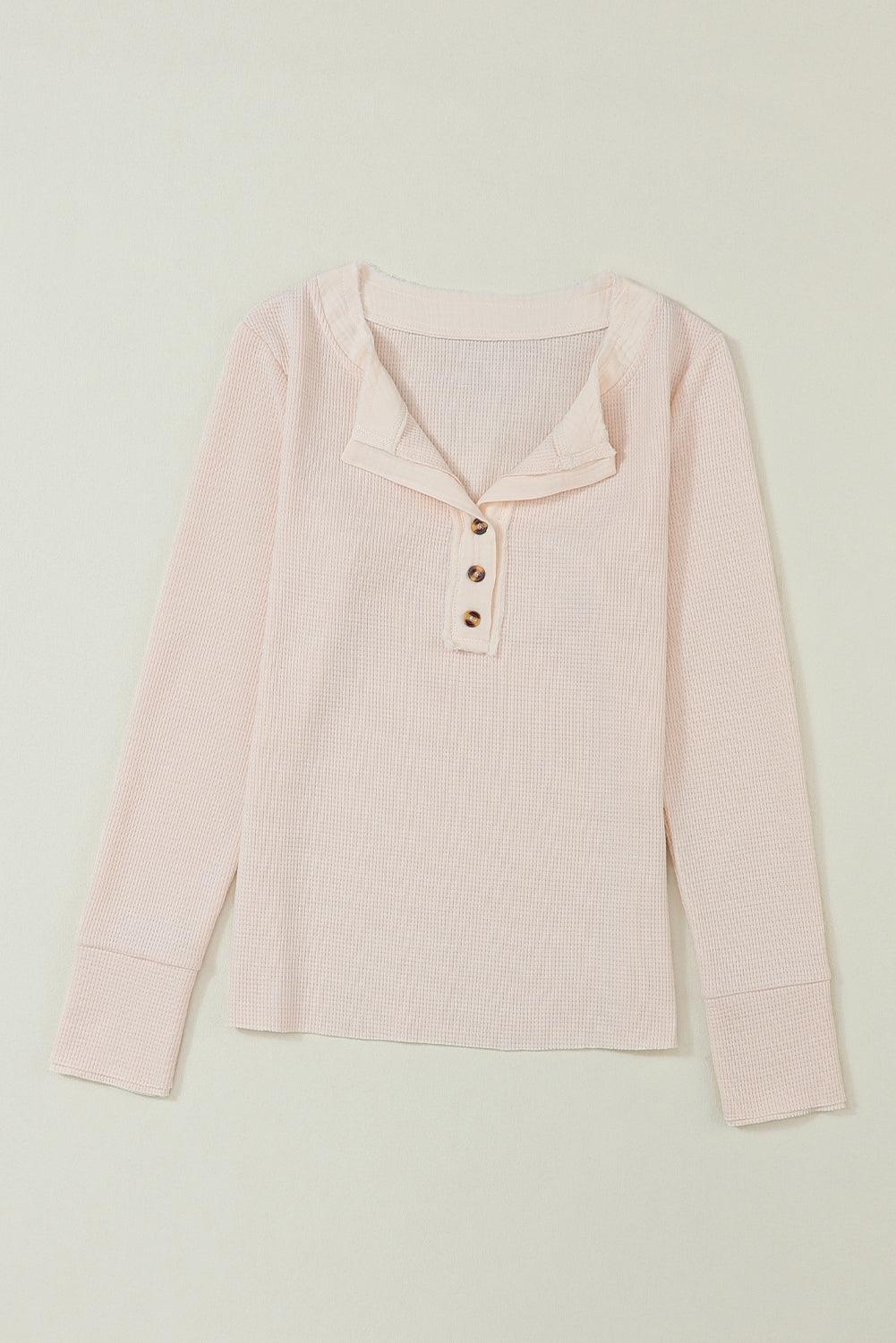 Beige Waffle Knit Textured Henley Top