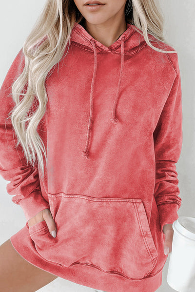 Mineral Wash Kangaroo Pocket Drawstring Pullover Hoodie