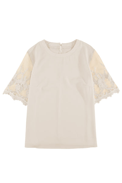 White Floral Lace Sleeve Patchwork Top