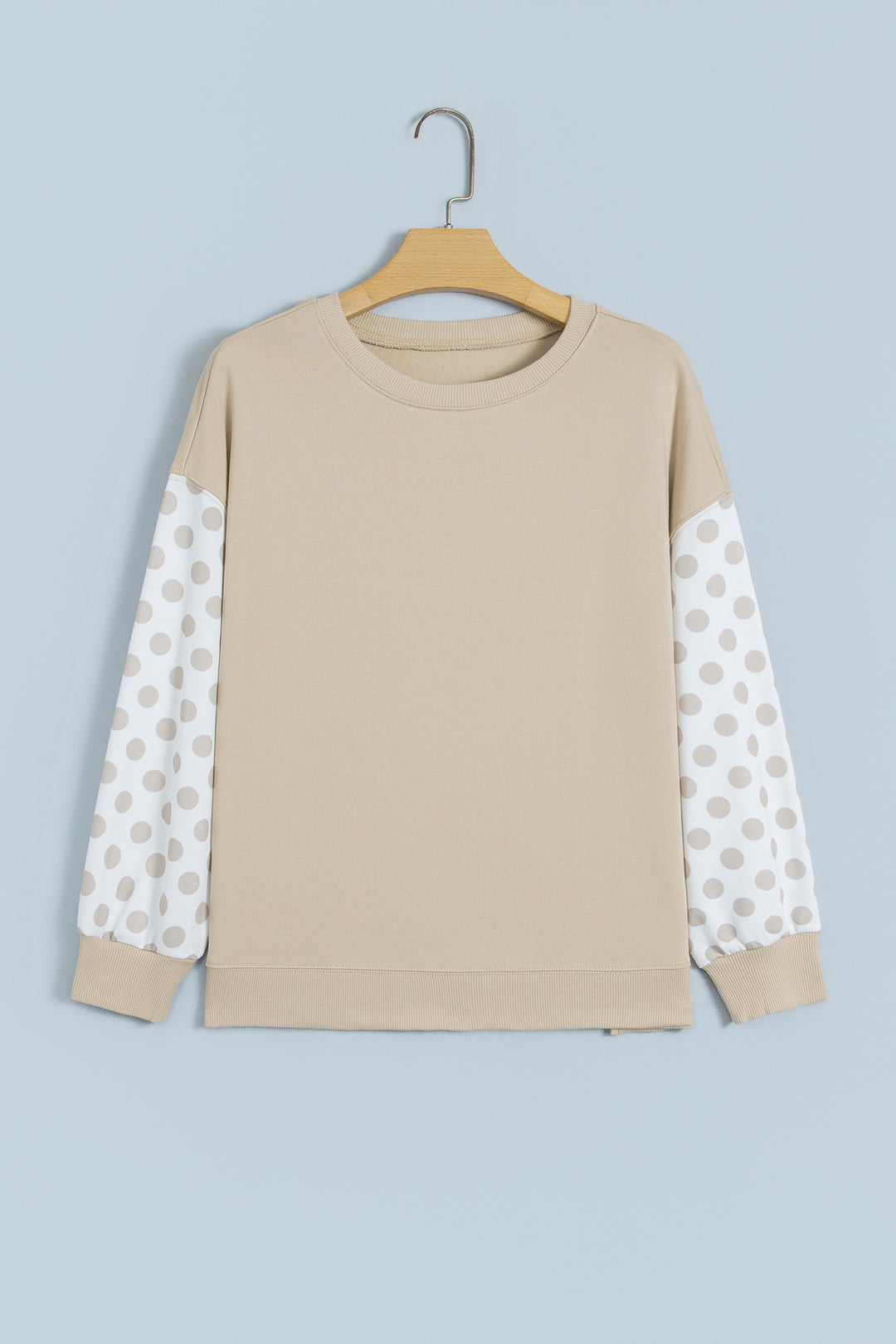 Green Polka Dot Patchwork Sleeve Crew Neck Loose Pullover Sweatshirt