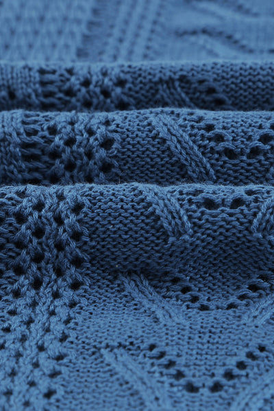 Blue Crochet Lace Pointelle Knit Sweater