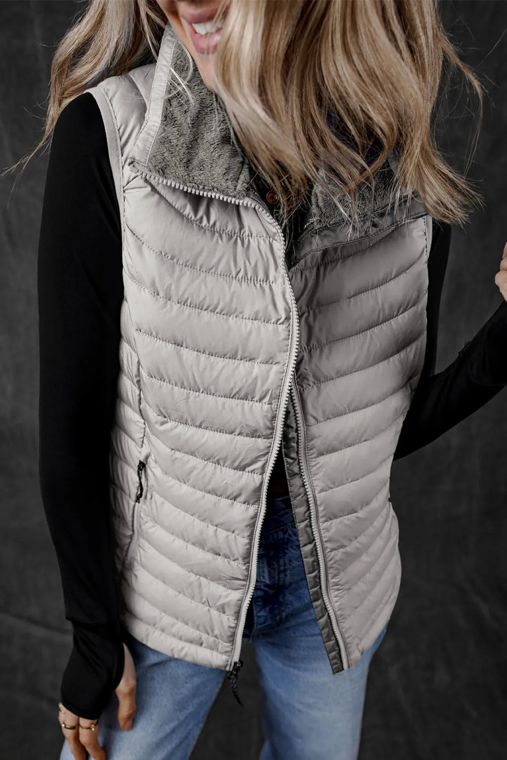 Pocketed Zip Up Vest Coat