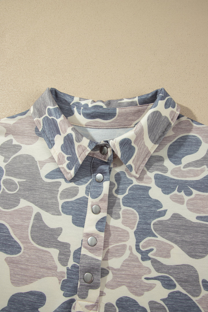 Multicolour Casual Camo V-Neck Buttoned Plus Size Sweatshirt