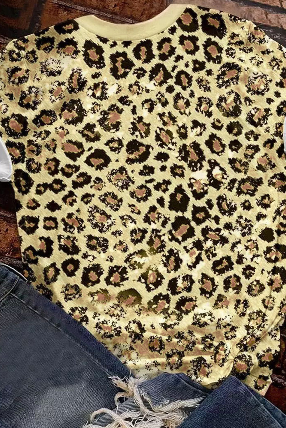 Leopard Bleached O-neck T Shirt