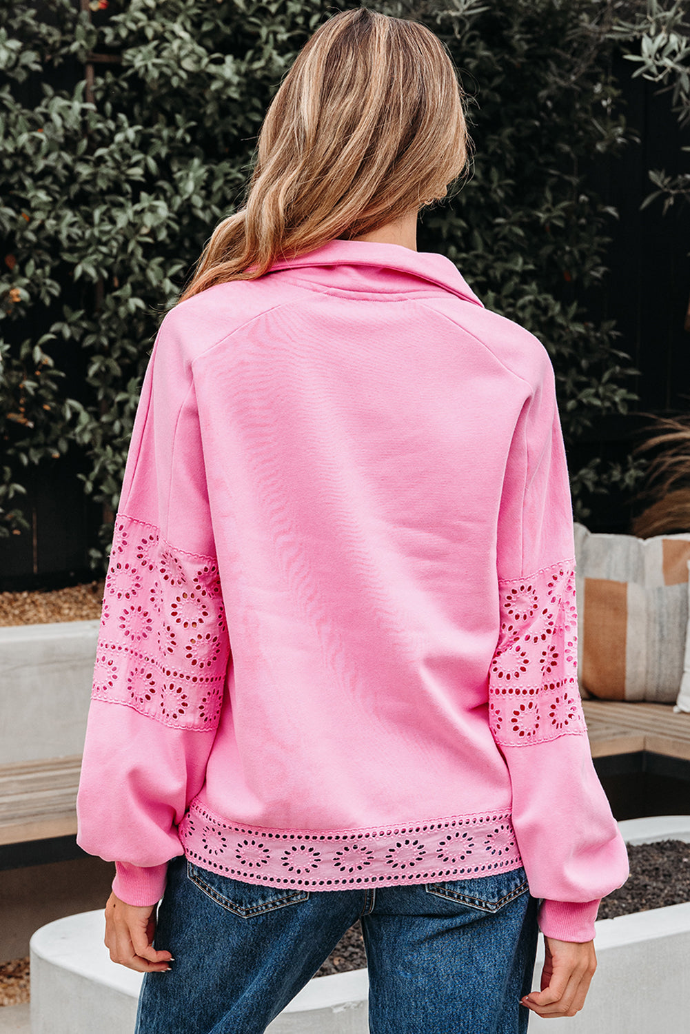 Evangeline Embroidered Flower Buttons Pullover Sweatshirt