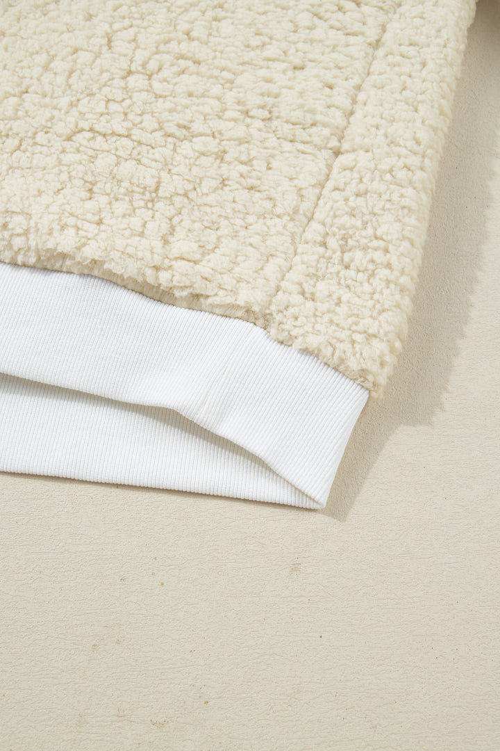 White MERRY CHRISTMAS Multicolor Embroidered Sherpa Pullover Sweatshirt