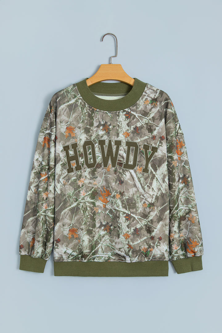 Beige Western Mallard Letter Print Baggy Pullover Sweatshirt