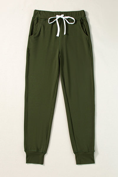 Moss Green Drawstring Waist Pocketed Joggers