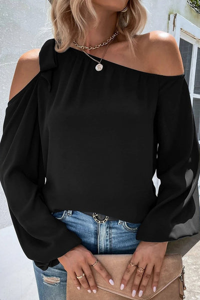 Black Knotted Asymmetric Off Shoulder Blouse