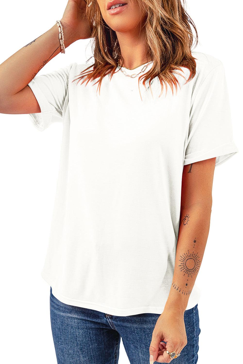 White Casual Plain Crew Neck Tee