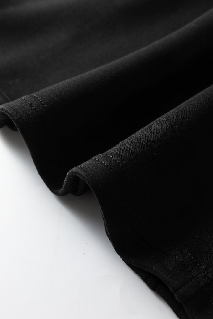 Black Leopard Patchwork Zip Collared Short Puff Sleeve Shift Mini Dress