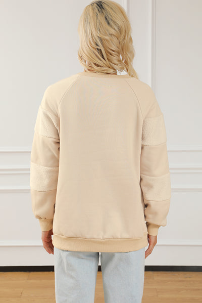 Oatmeal Contrast 2-tone Patchwork Raglan Sleeve Sweatshirt