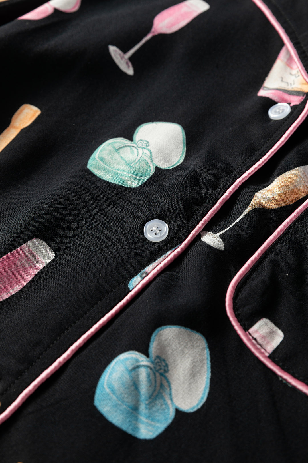 White Christmas Wine Glass Print Bow Knot Two Piece Pajama Set