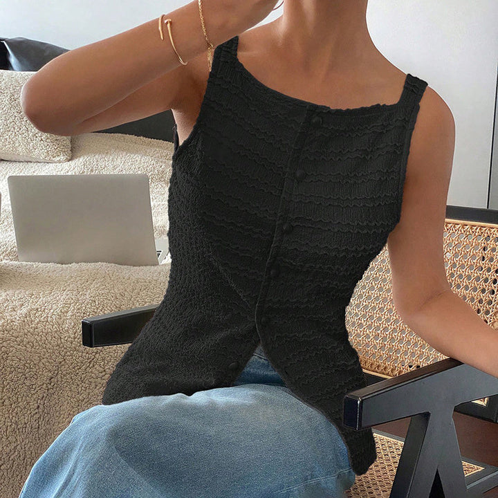 Trendy Square Neck Button Up Vest Top Y2k Going Out Tank Tops