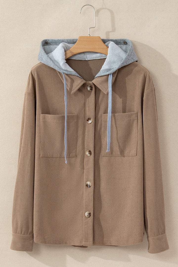 Isabella Hooded Drawstring Corduroy Shacket