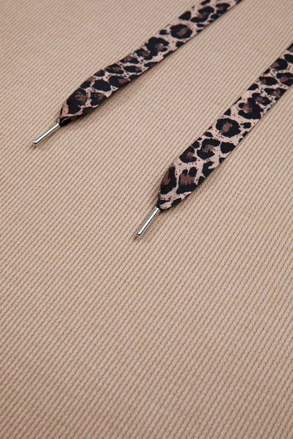 Parchment Thermal Textured Leopard Drawstring Baggy Hoodie