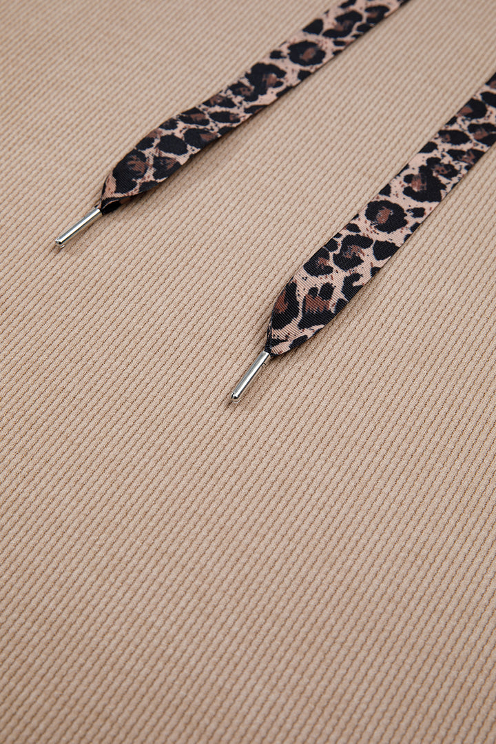 Parchment Thermal Textured Leopard Drawstring Baggy Hoodie