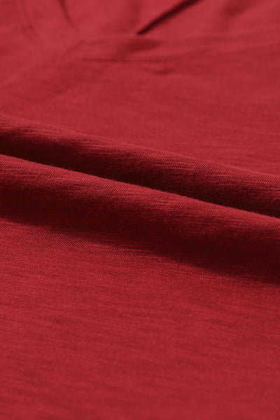 Red Sandalwood V Neck Center Seam Long Sleeve Tee