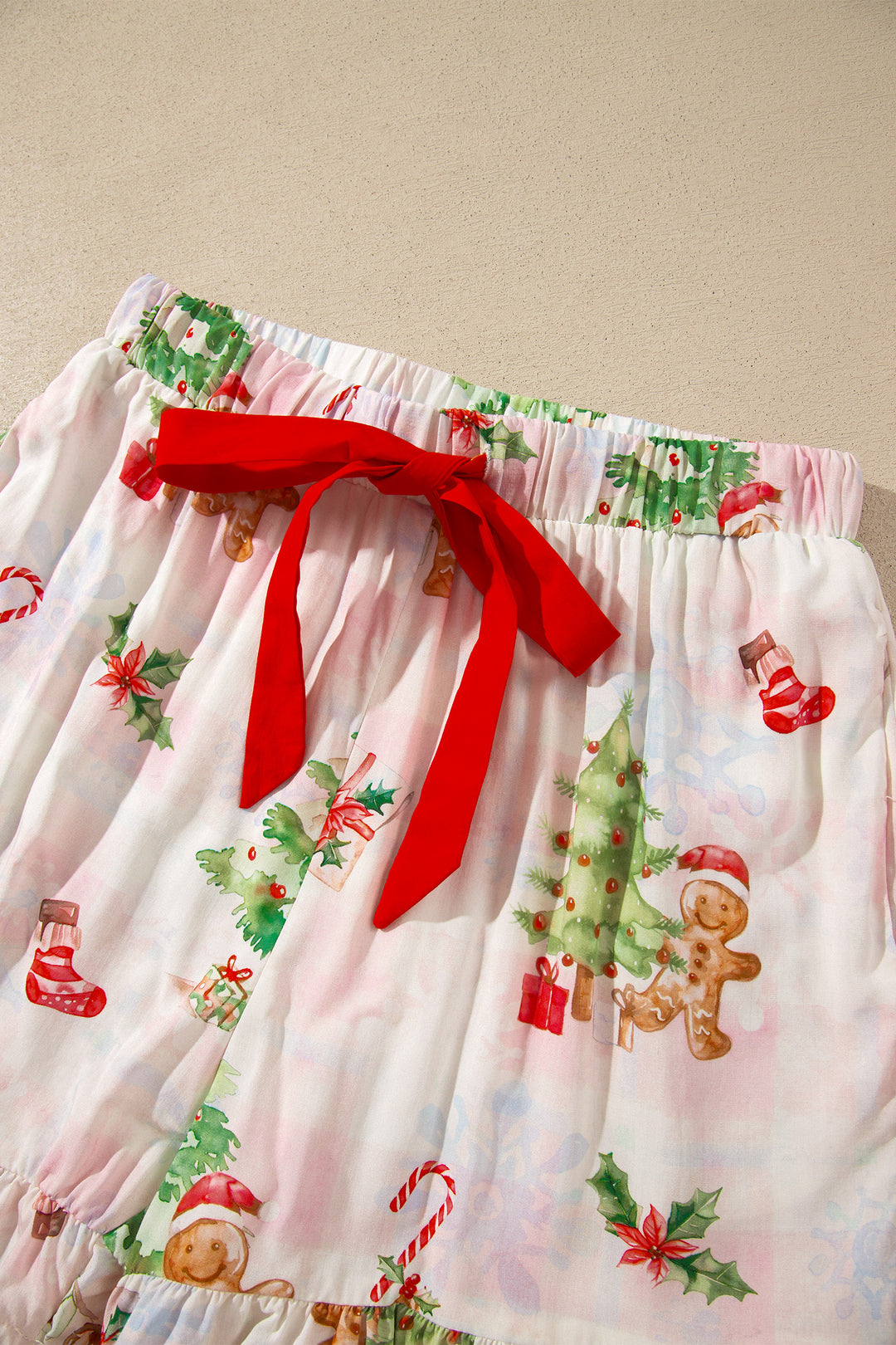 Pink Abstract Christmas Print Long Sleeve Two Piece Shift Lounge Set