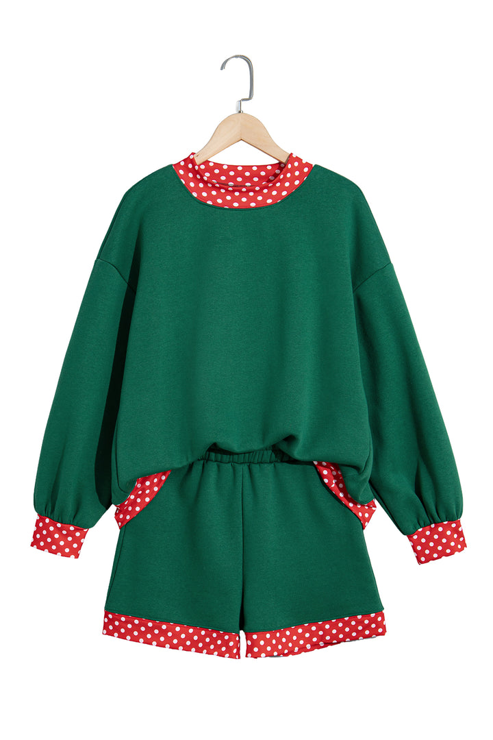 Carrot Gingham Trim Baggy Pullover 2pcs Short Set