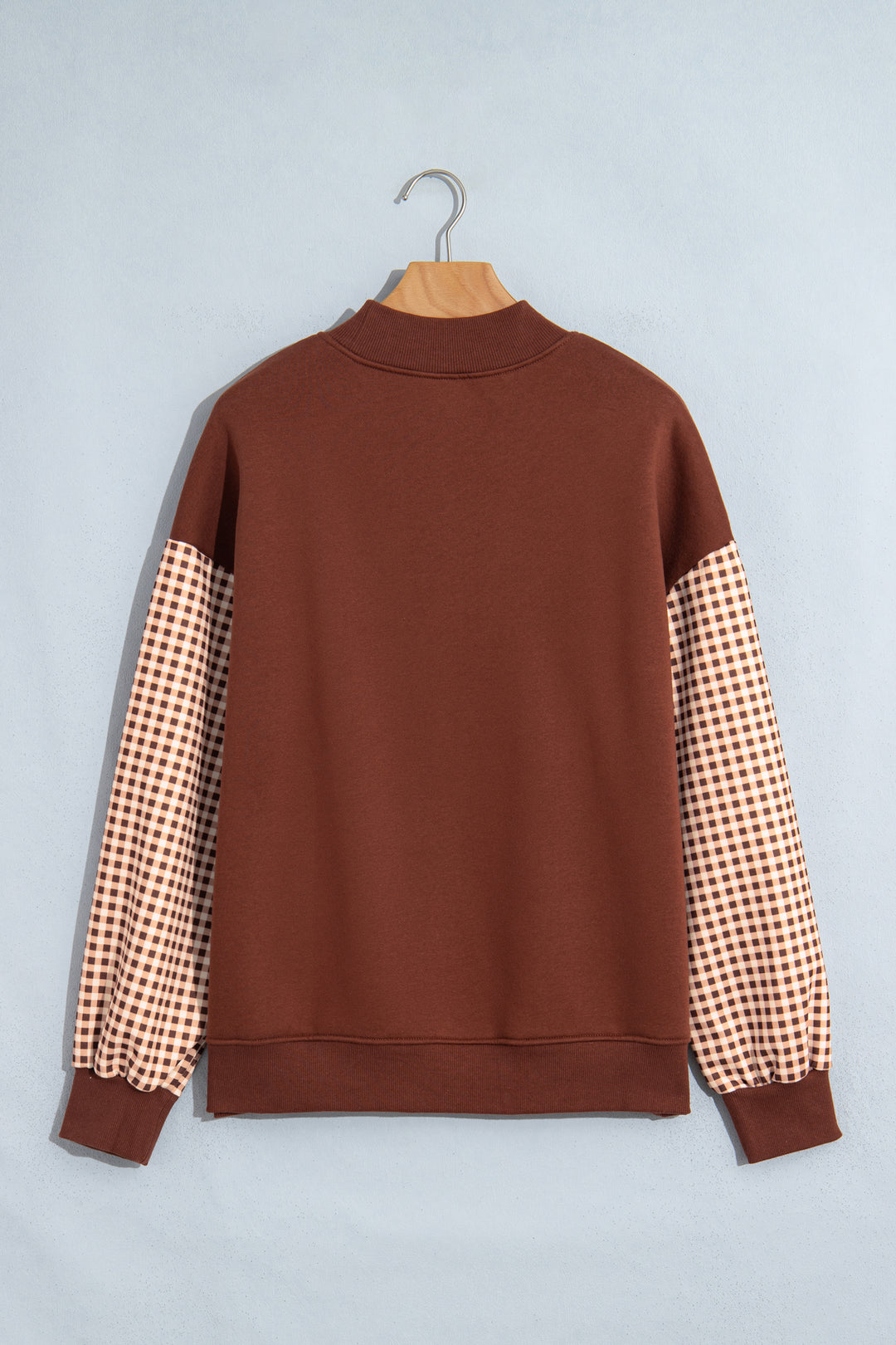 Evergreen Plaid Sleeve Colorblock Loose Tunic Sweatshirt