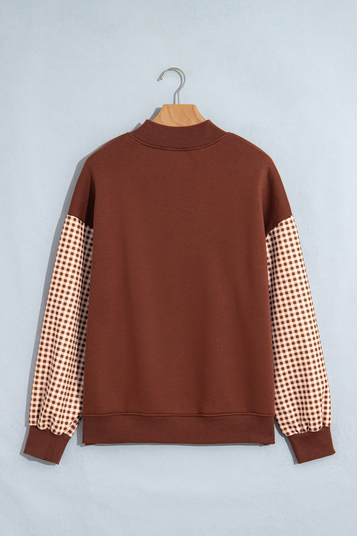 Evergreen Plaid Sleeve Colorblock Loose Tunic Sweatshirt