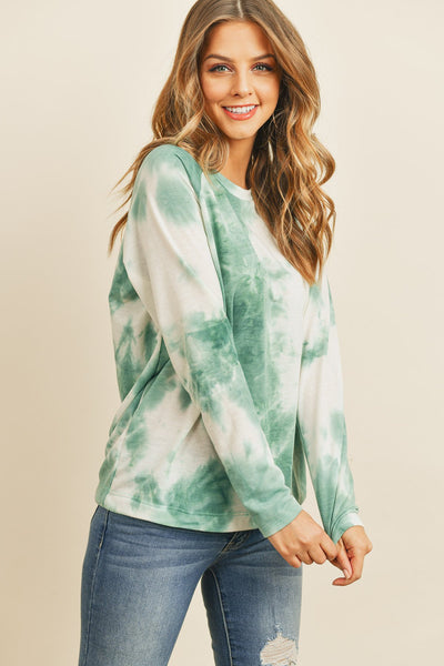 Tie Dye Round Neck Long Sleeved Top