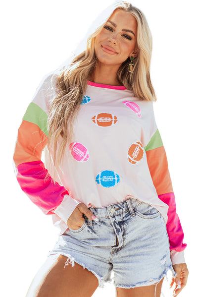 Pink GAME DAY Rugby Football Graphic Color Block Sleeve Top