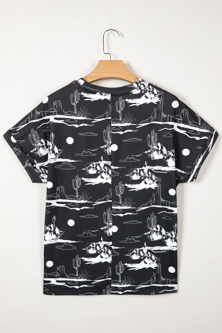 Chestnut Desert Sand Print Short Sleeve Knit Top