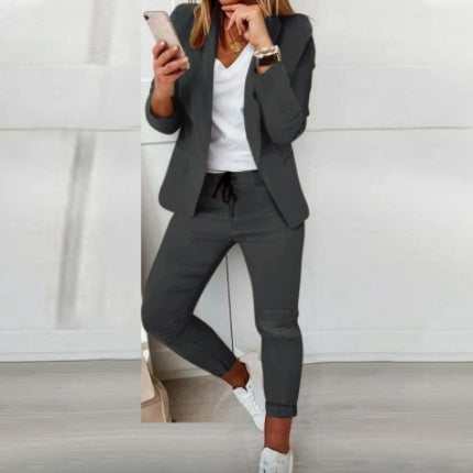 Lapel Blazer &amp; Drawstring Trousers OL Suit – 12 Colors XS–3XL