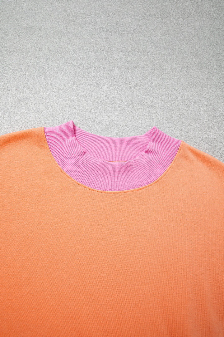 Pink Color Block Contrast Trim Plus Size Sweatshirt
