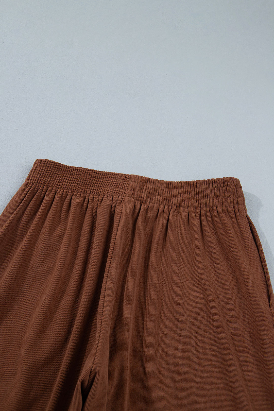 Coffee Elastic Waist Straight Leg Ankle Length Corduroy Pants