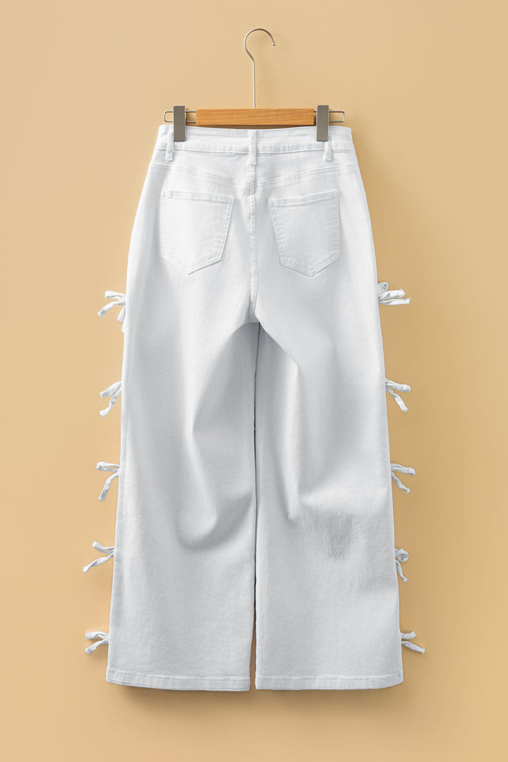 White Bow Knot Side Detail Straight Leg Loose Jeans