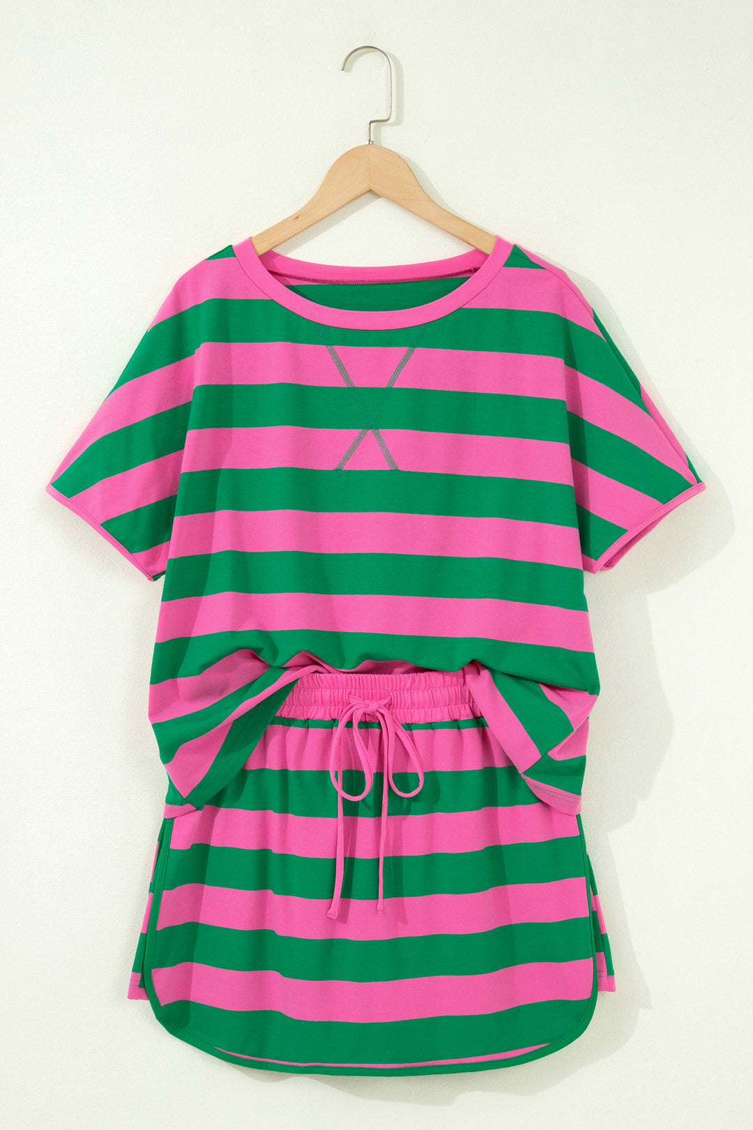 Yellow Stripe Dolman Tee Drawstring Skort Athletic 2pcs Set