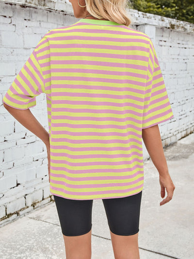 Lovelet Striped Round Neck Half Sleeve T-Shirt