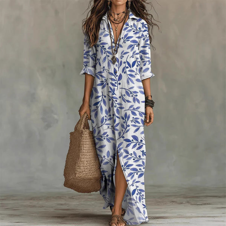 Digital Print Lapel Midi Shirt Dress – 5 Colors, S–3XL