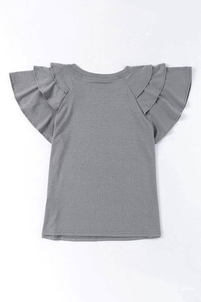 Gray Plain Tiered Ruffled Short Sleeve T Shirt